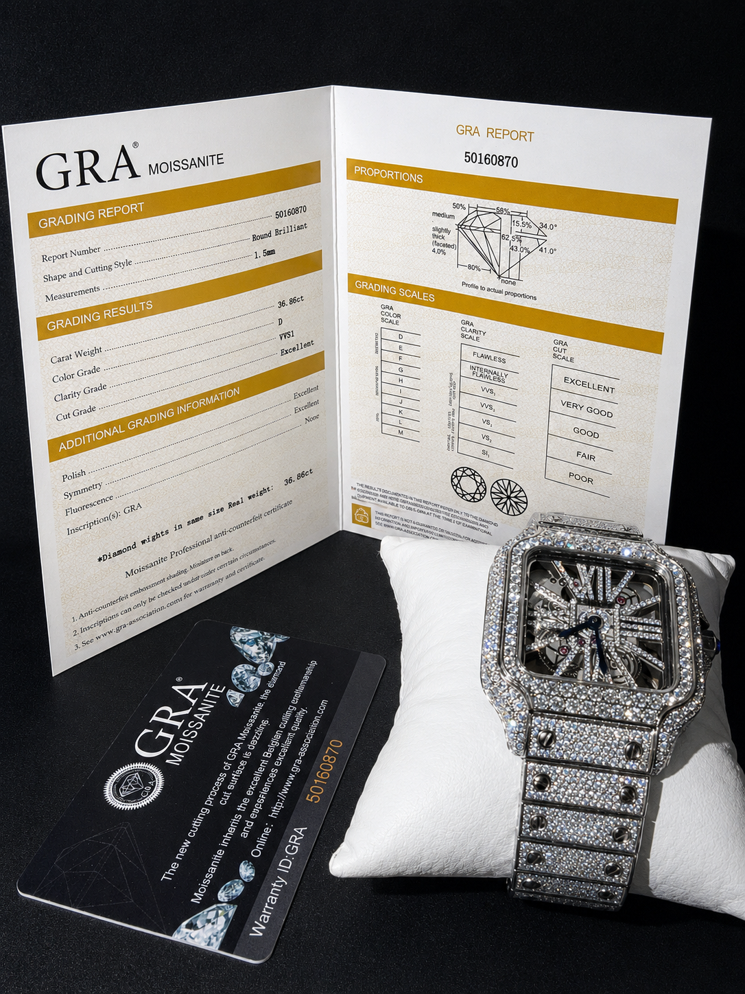 GRA moissanite grading report included